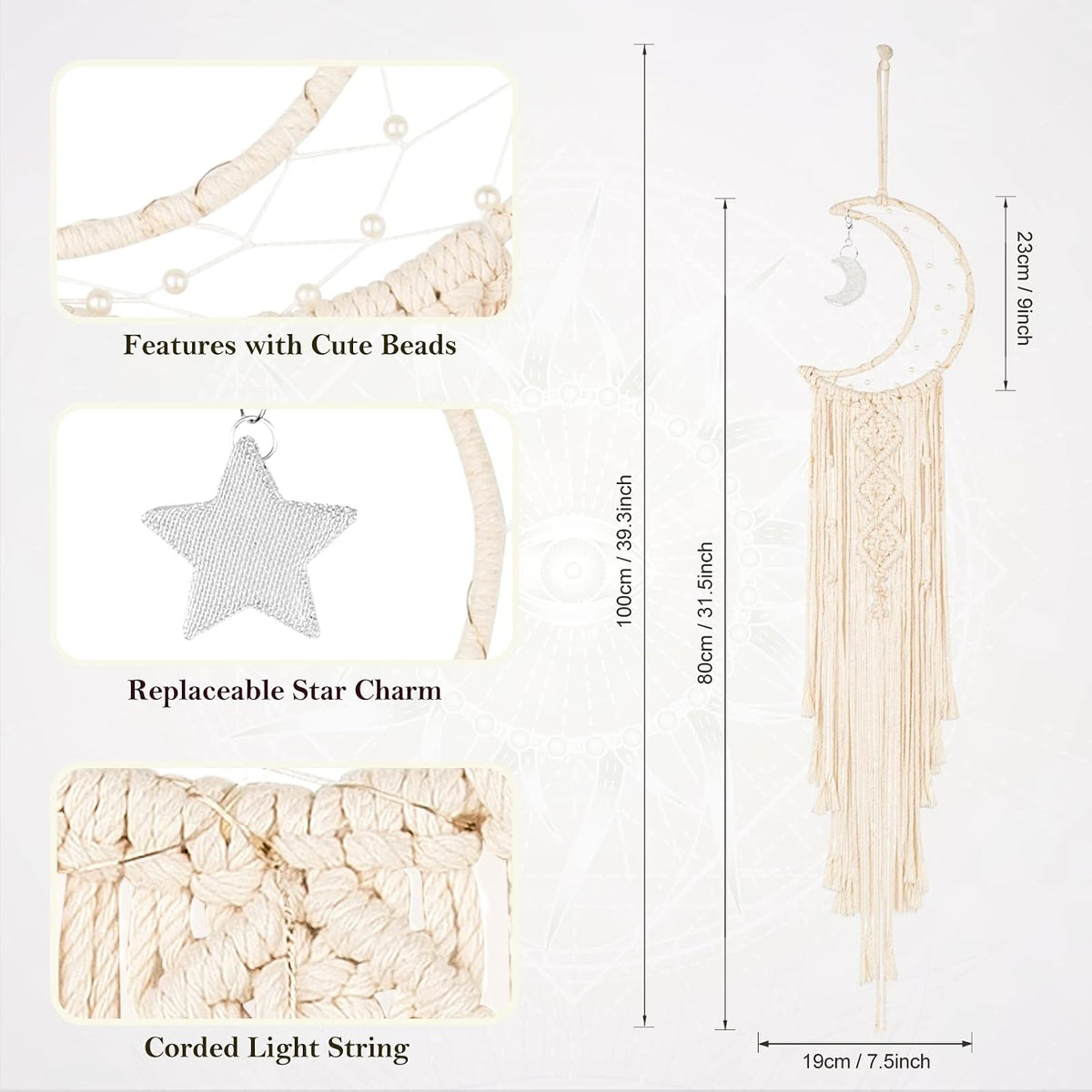 Crochet Moon Star Dream Catcher with Tassel