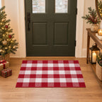 Christmas Red and White Plaid Door Mat