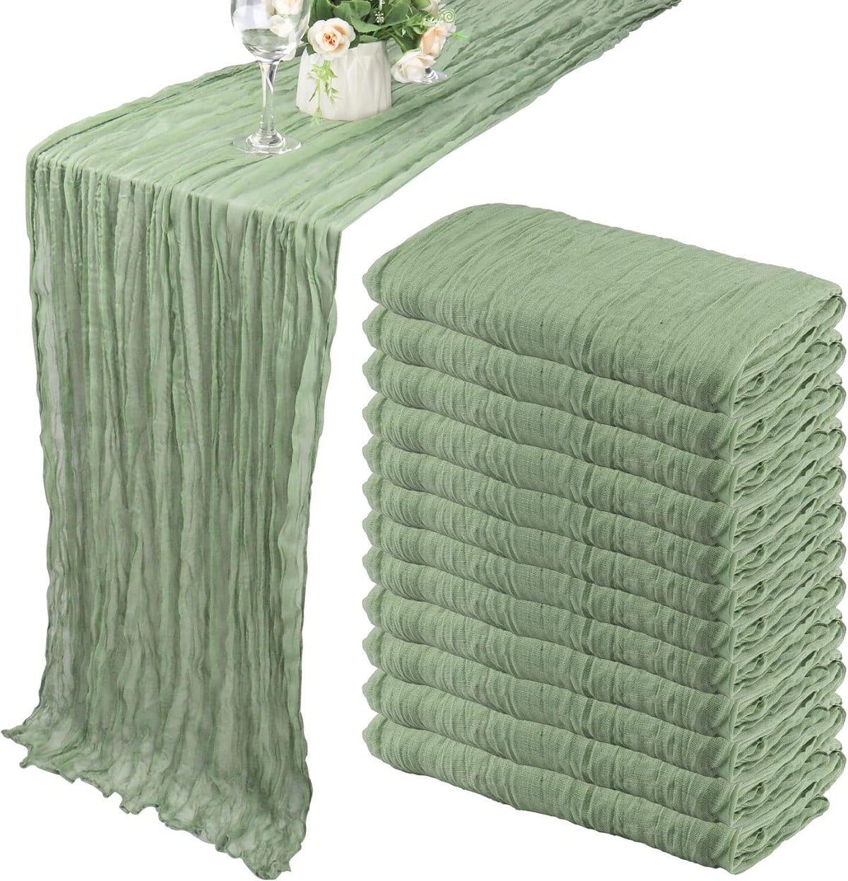Sage Green Cheesecloth Table Runner Fall