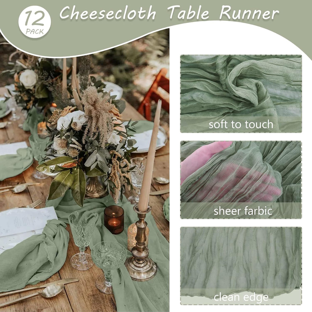 Sage Green Cheesecloth Table Runner Fall