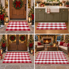 Christmas Red and White Plaid Door Mat