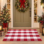 Christmas Red and White Plaid Door Mat
