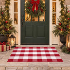 Christmas Red and White Plaid Door Mat