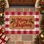 Christmas Red and White Plaid Door Mat